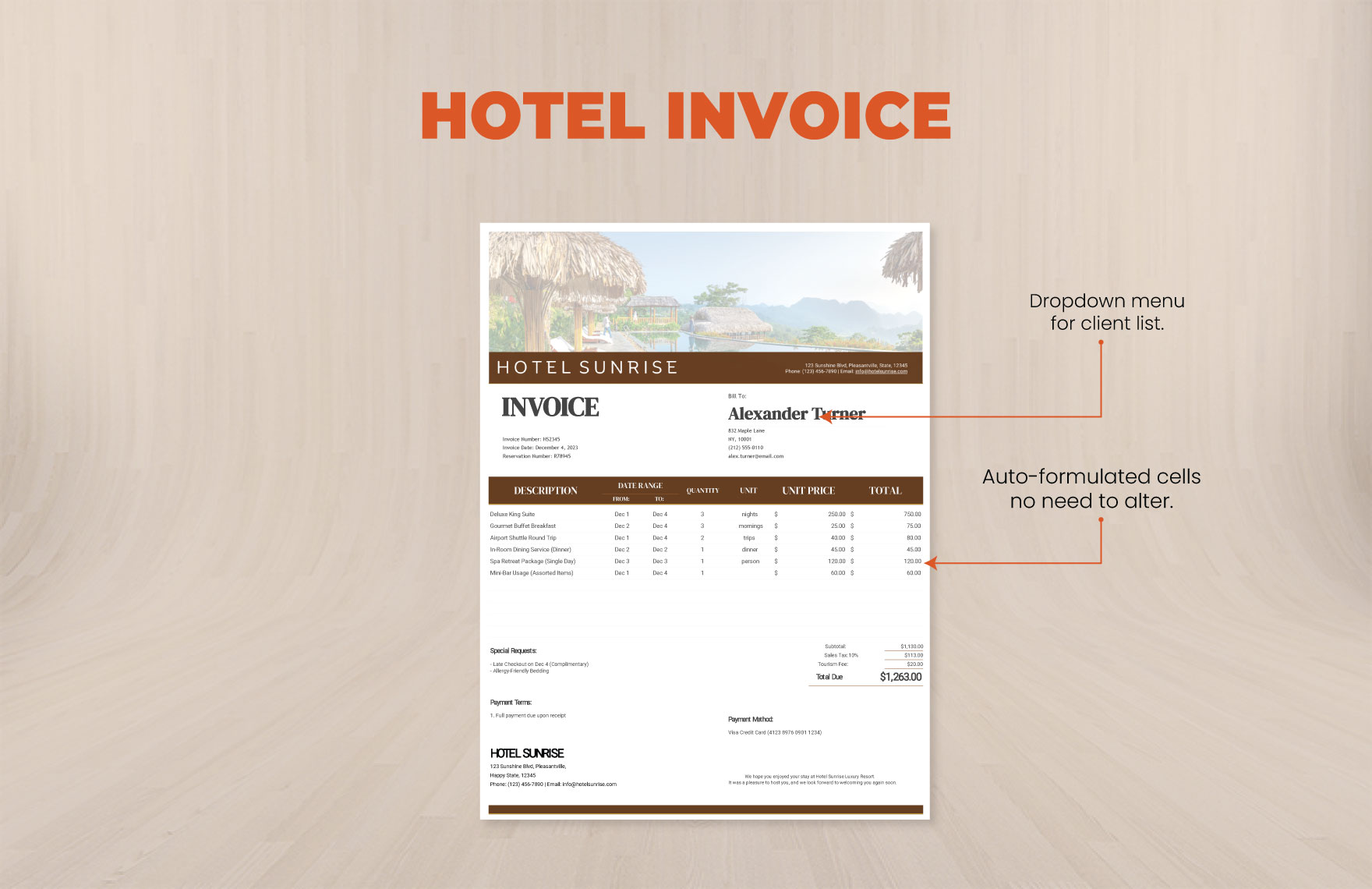 Hotel Invoice Template In Google Sheets Excel Download Template