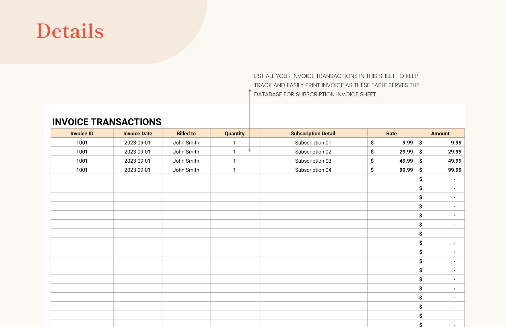 Subscription Invoice Template