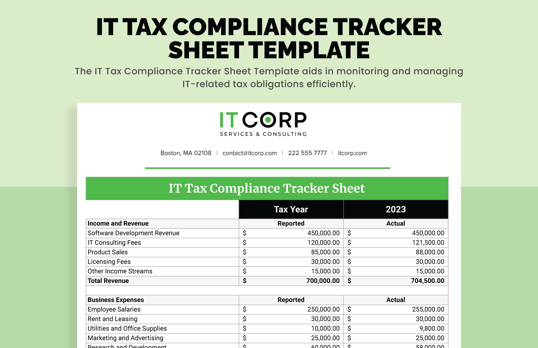 IT Tax Compliance Tracker Sheet Template
