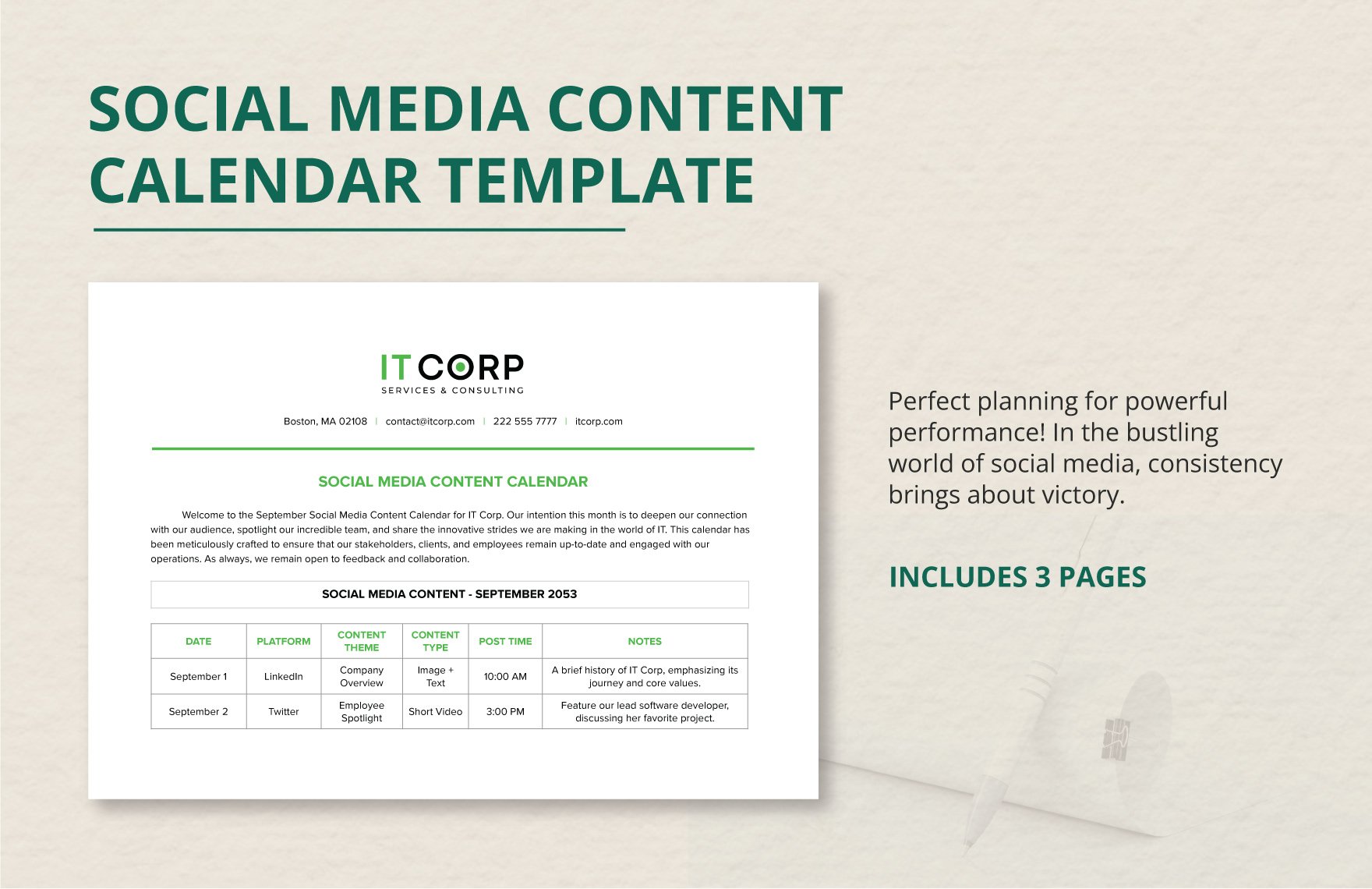 Social Media Calendar Template in Pages GDocsLink MS Word Portable