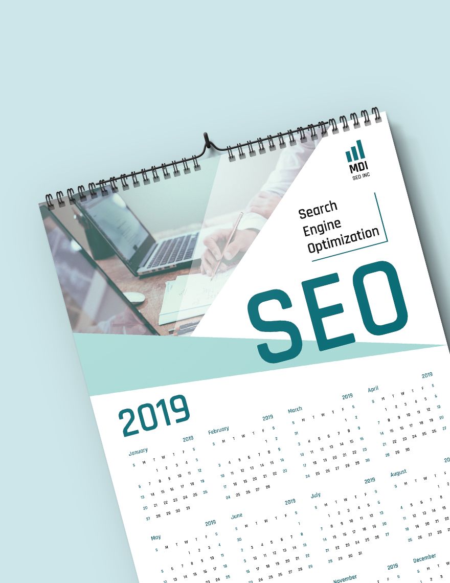 SEO Calendar Template in Word Illustrator Publisher Pages PSD