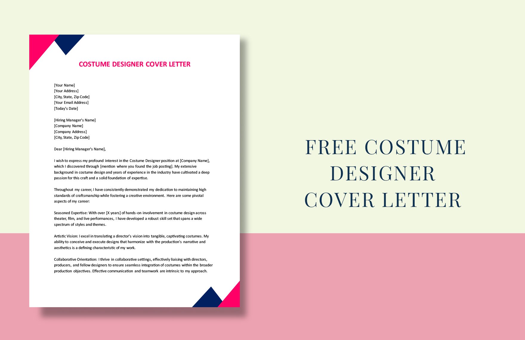 Costume Designer Cover Letter in Word, Google Docs, PDF