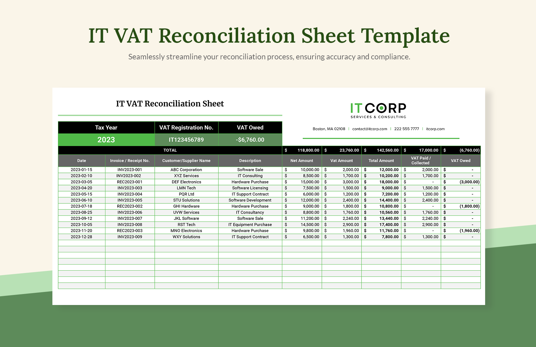 IT VAT Reconciliation Sheet Template