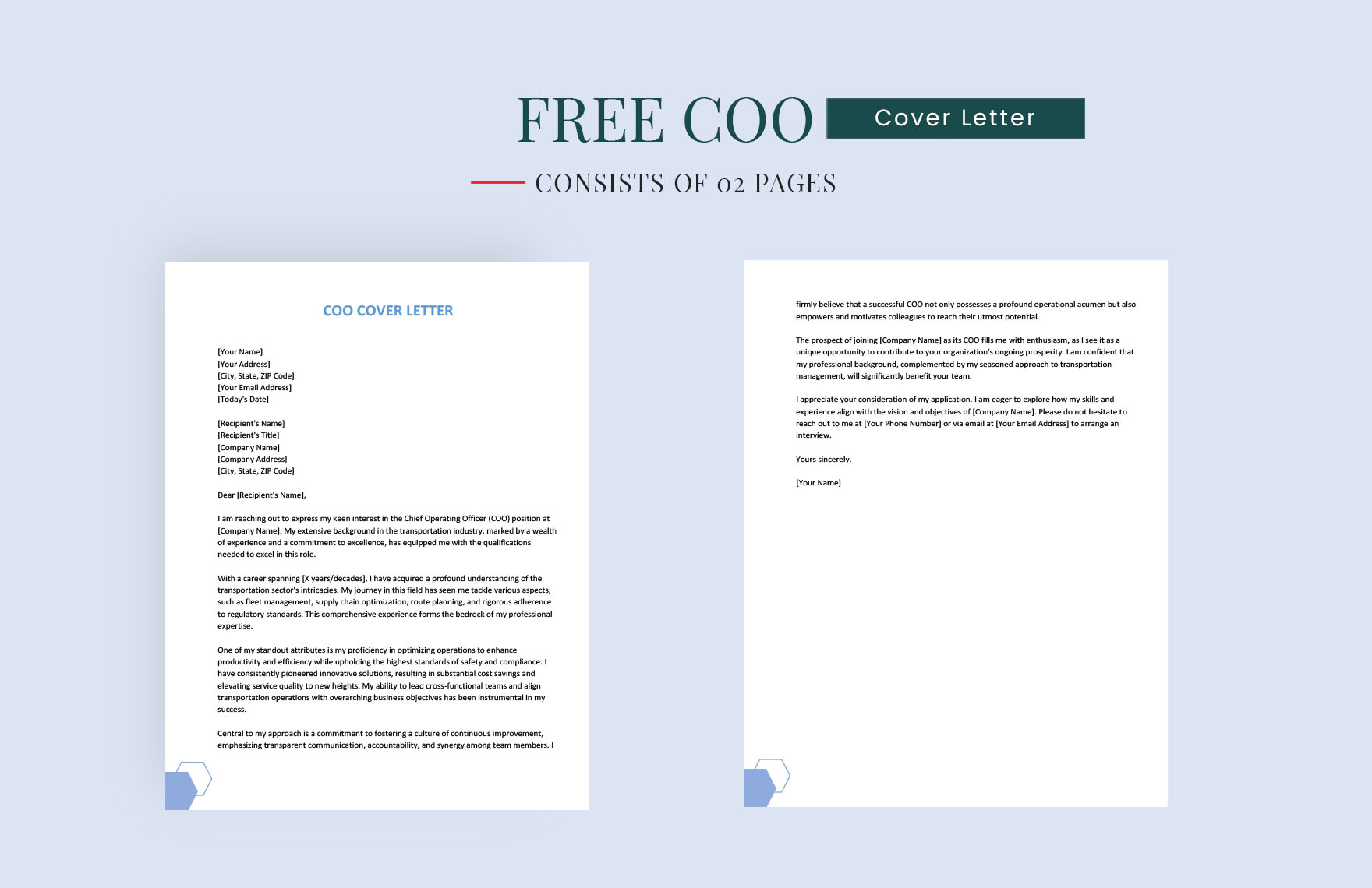 COO Cover Letter in Word, Google Docs
