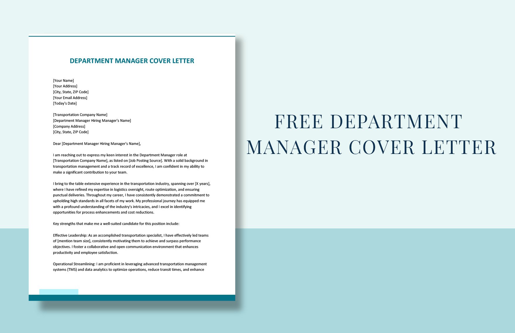 Department Manager Cover Letter