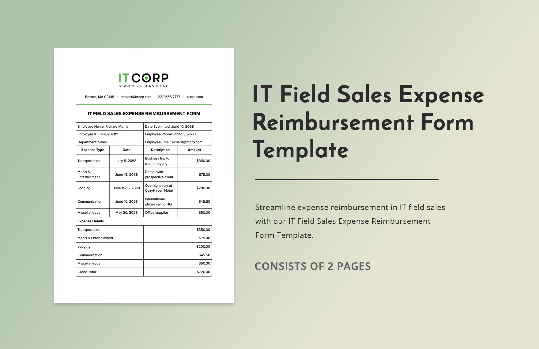 IT Field Sales Expense Reimbursement Form Template in Word, Google Docs, PDF