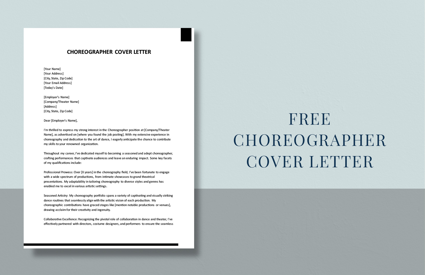 Choreographer Cover Letter in Word, Google Docs, PDF