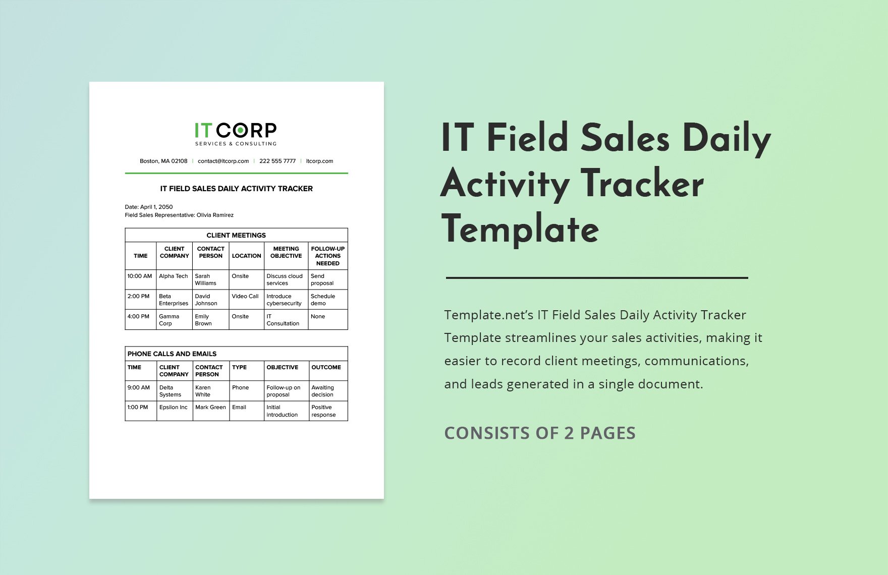 IT Field Sales Daily Activity Tracker Template