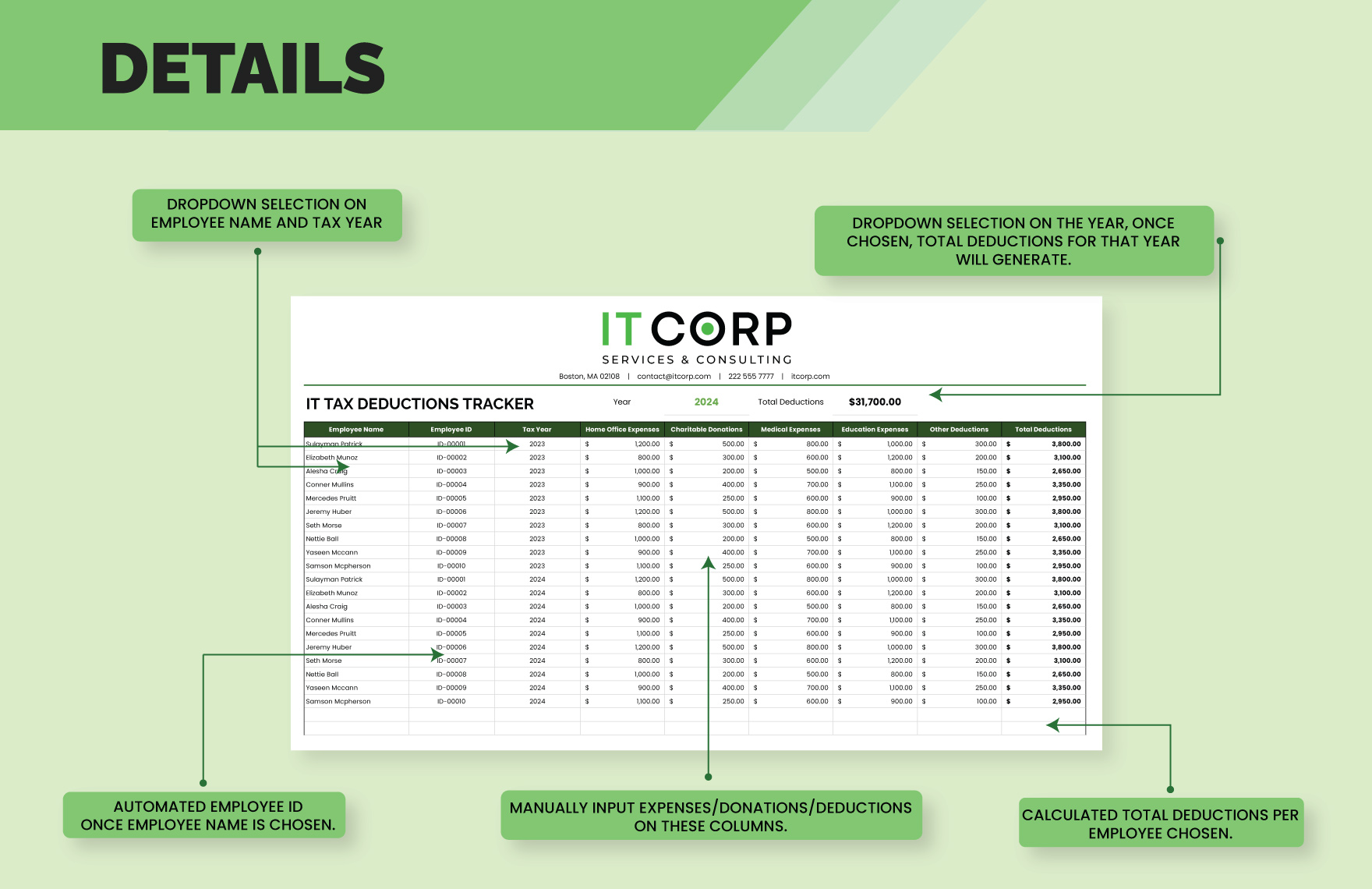 IT Tax Deductions Tracker Sheet Template
