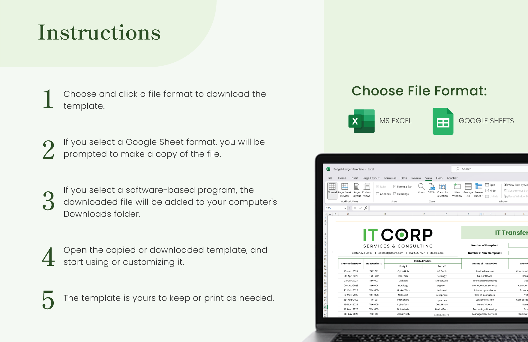 IT Transfer Pricing Sheet Template