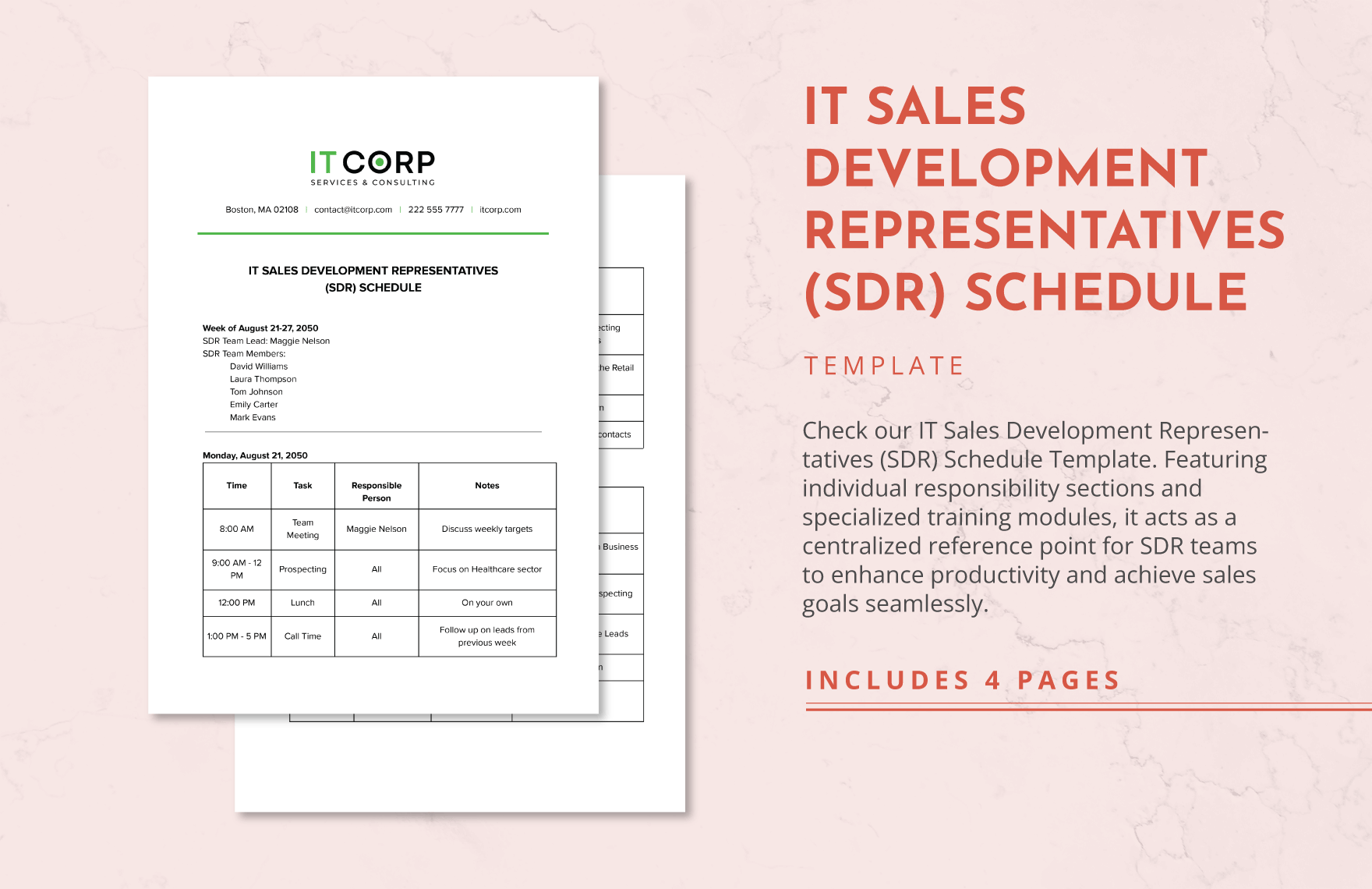 IT Sales Development Representatives (SDR) Schedule Template in Word, Google Docs, PDF