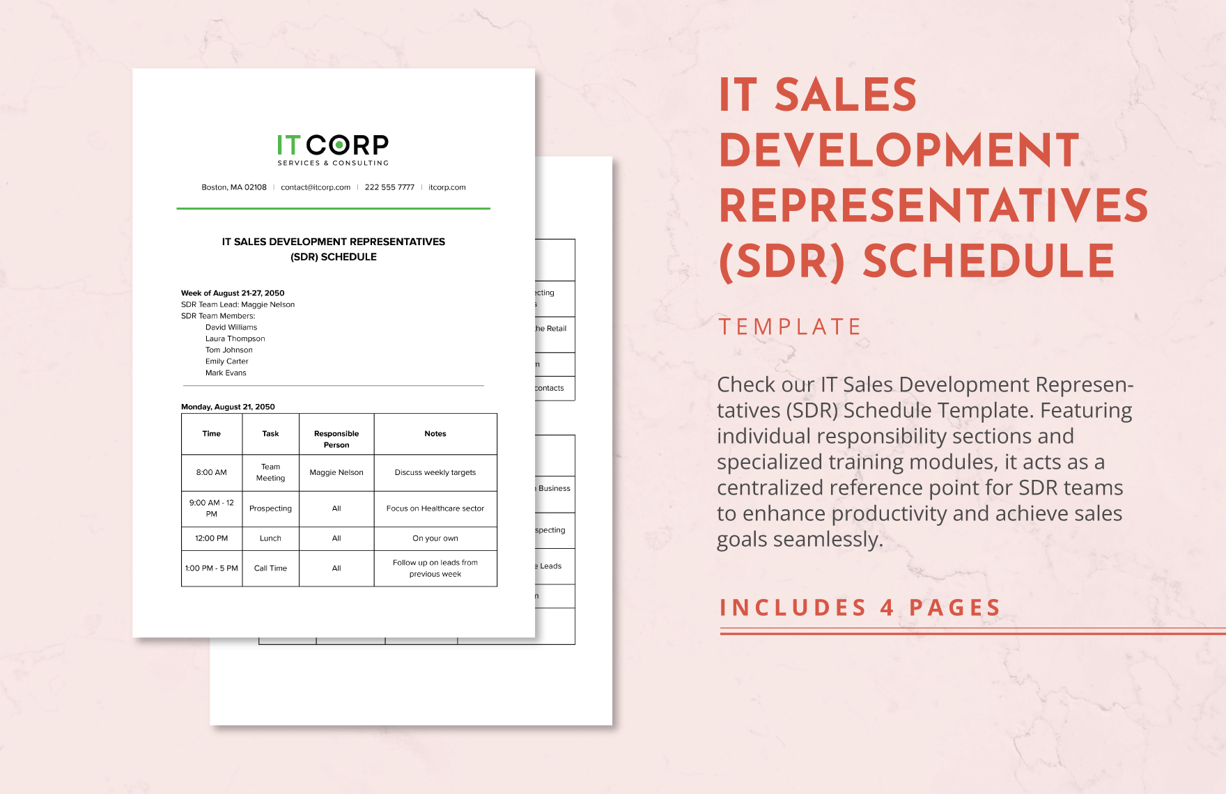 IT Sales Development Representatives (SDR) Schedule Template in Word