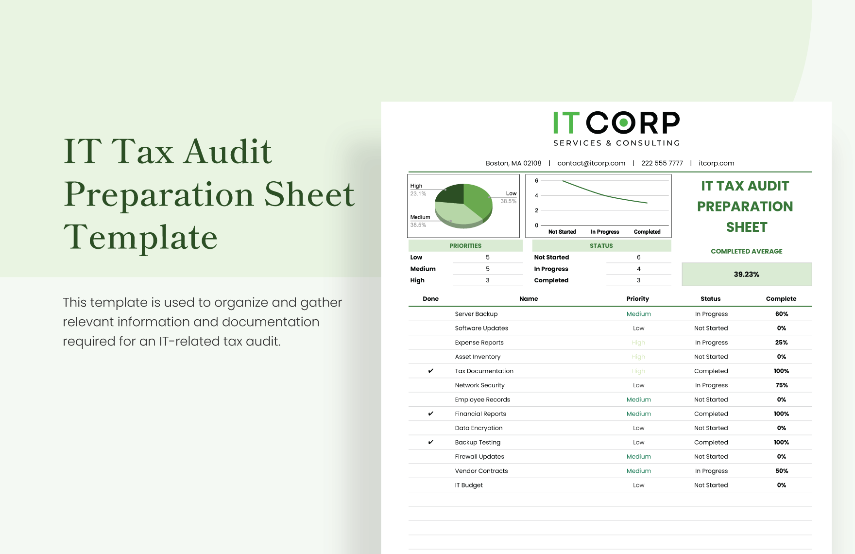 IT Tax Audit Preparation Sheet Template in Excel, Google Sheets