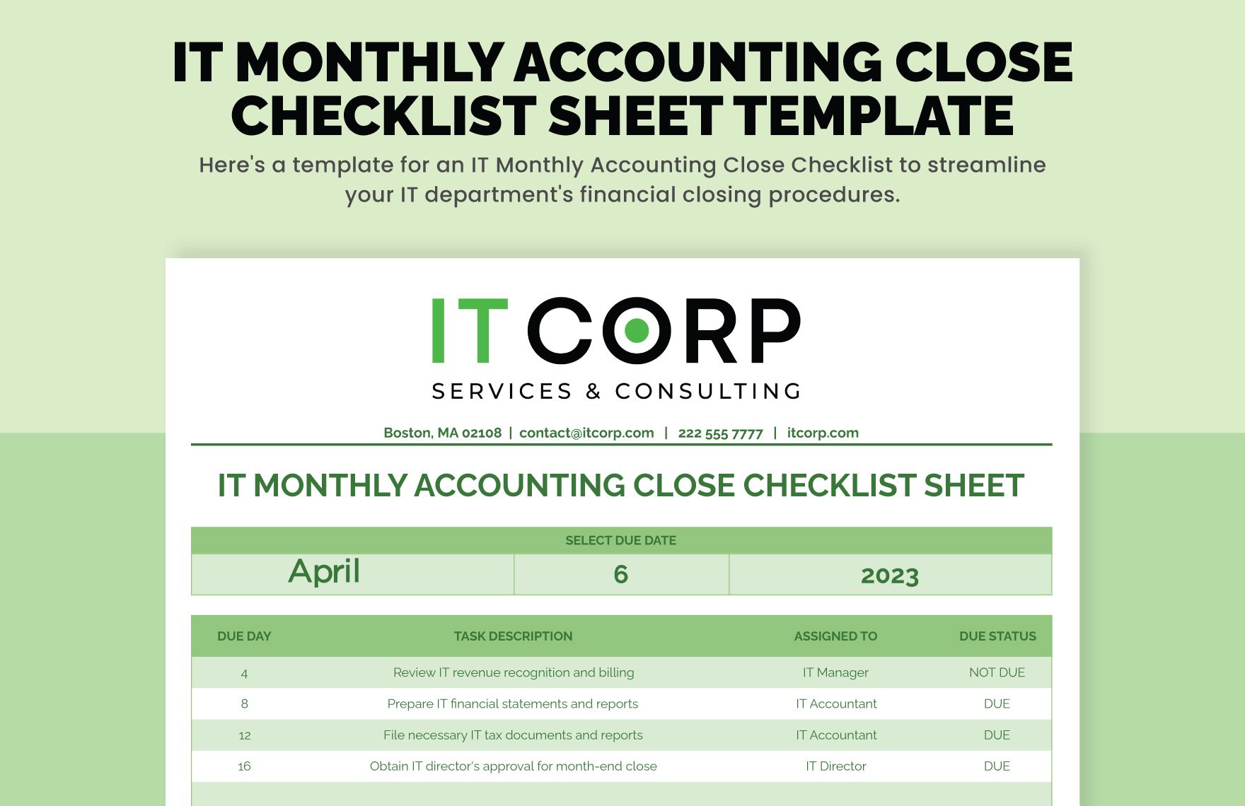 IT Monthly Accounting Close Checklist Sheet Template