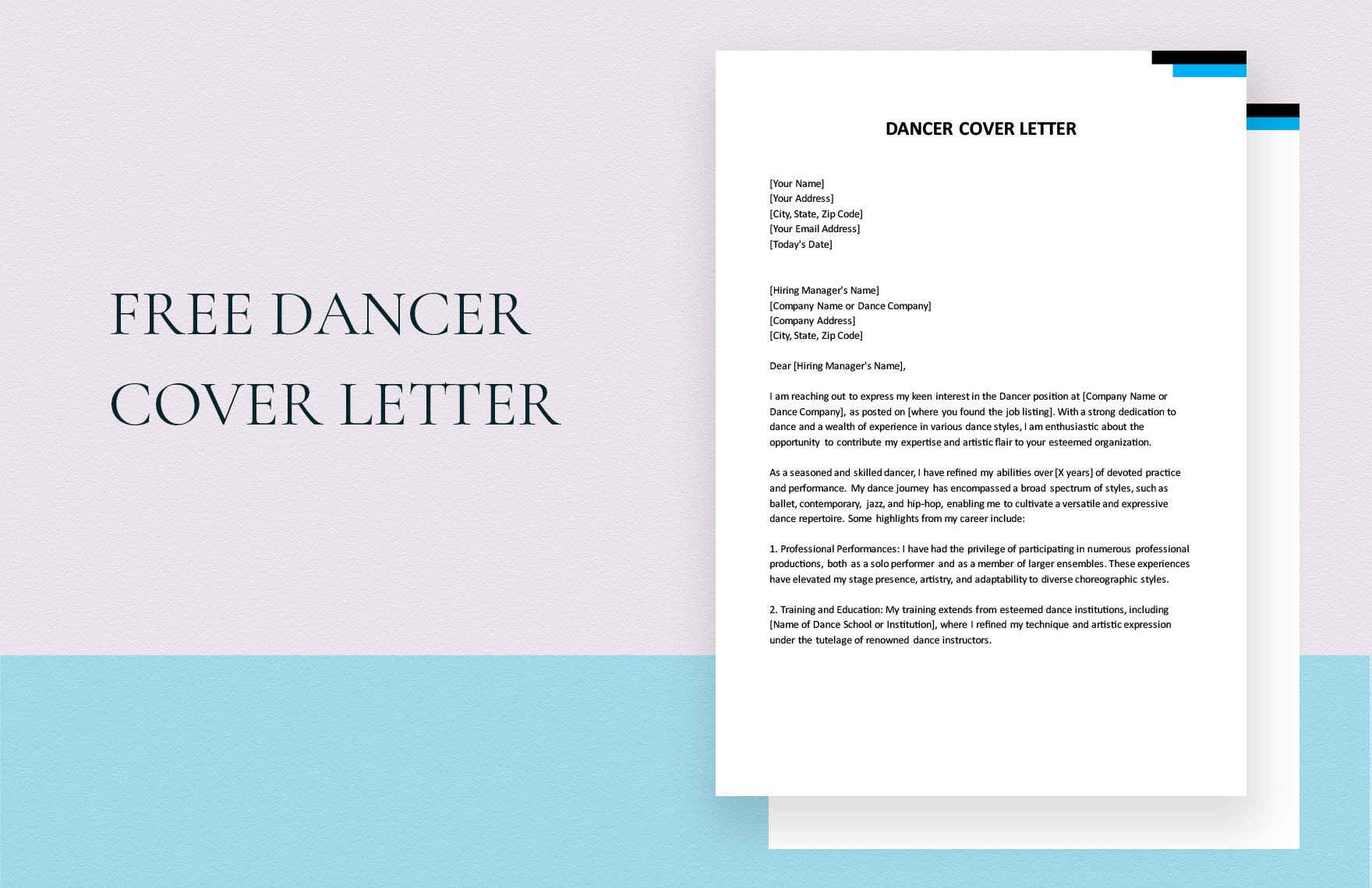 Dancer Cover Letter in Word, Google Docs, PDF