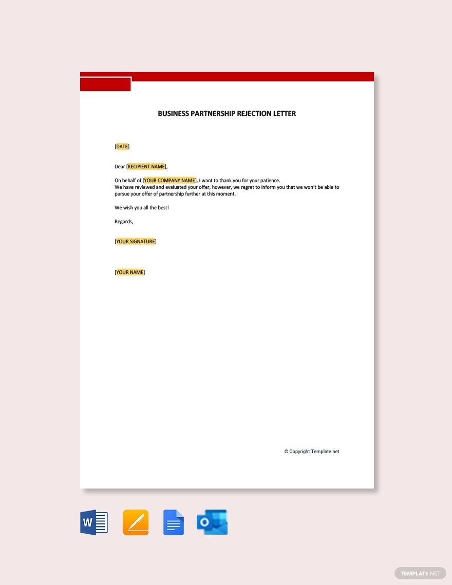 Free Business Partnership Rejection Letter Template