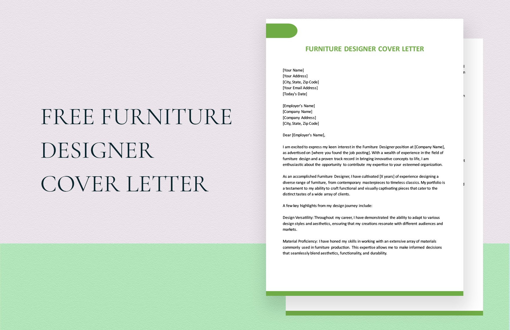 Furniture Designer Cover Letter in Word, Google Docs, PDF
