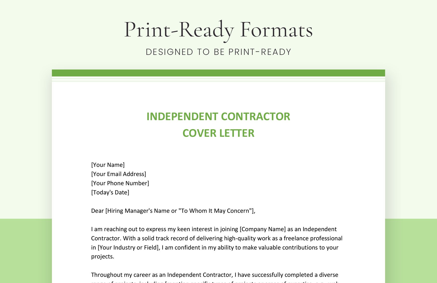 Independent Contractor Cover Letter