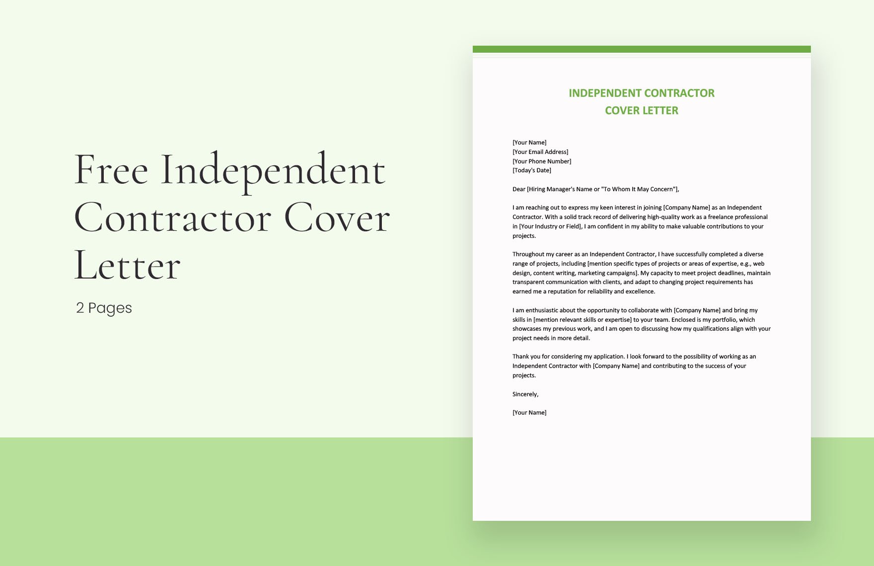 Independent Contractor Cover Letter