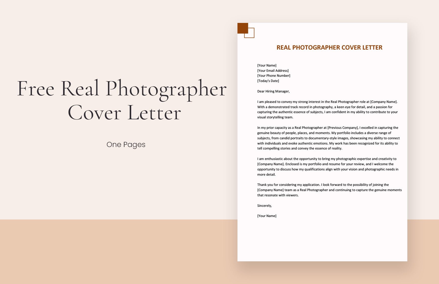 Real Photographer Cover Letter in Word, Google Docs