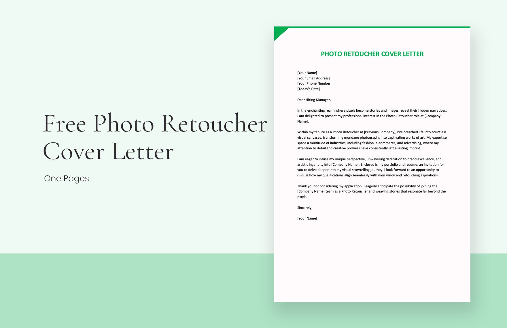 Photo Retoucher Cover Letter in Word, Google Docs