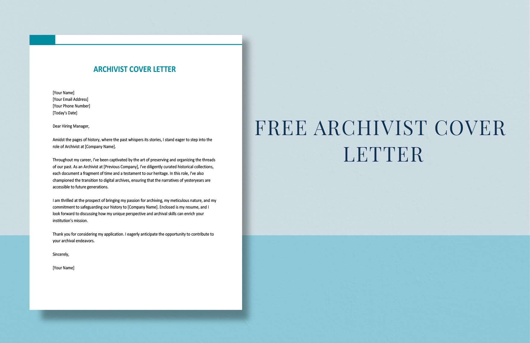 Archivist Cover Letter in Word, Google Docs