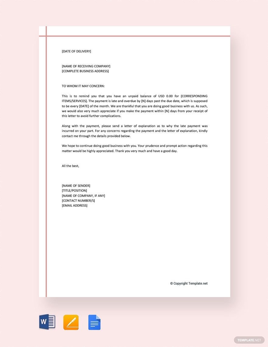 Late Payment Reminder Letter Template