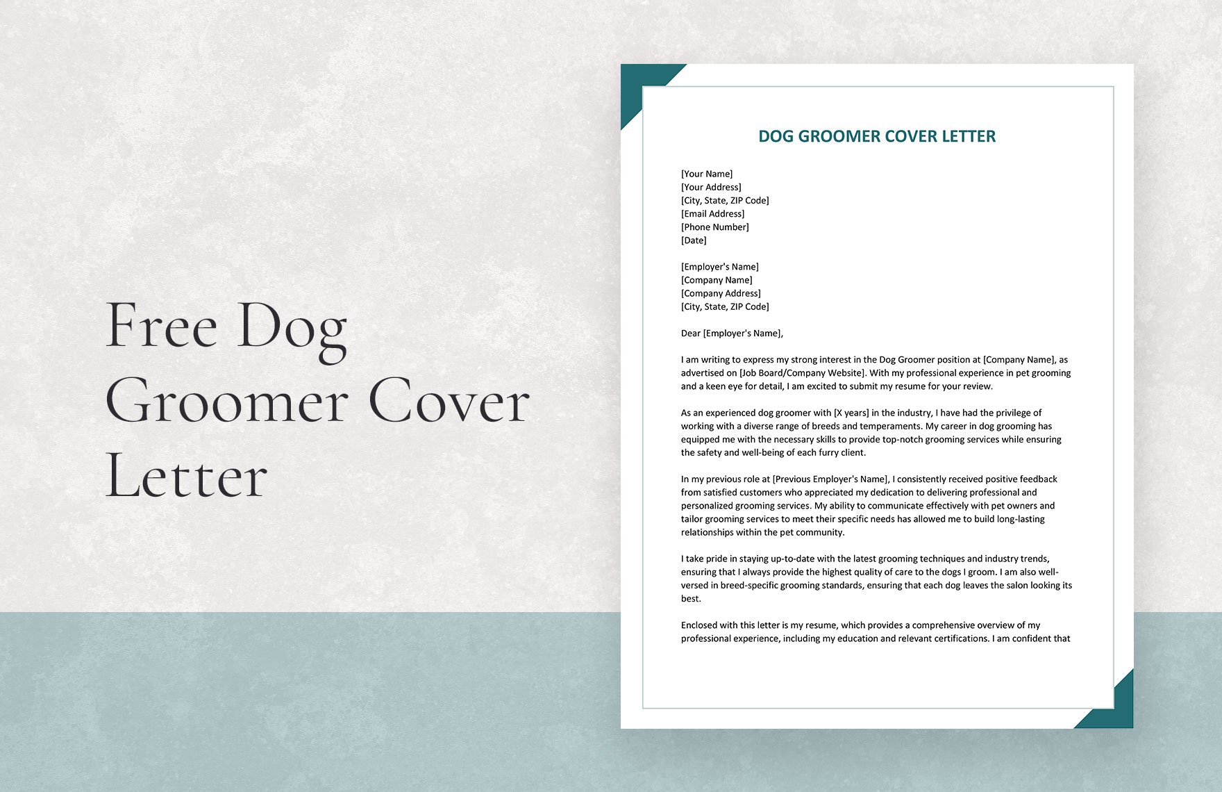 Dog Groomer Cover Letter in Word, Google Docs, Apple Pages