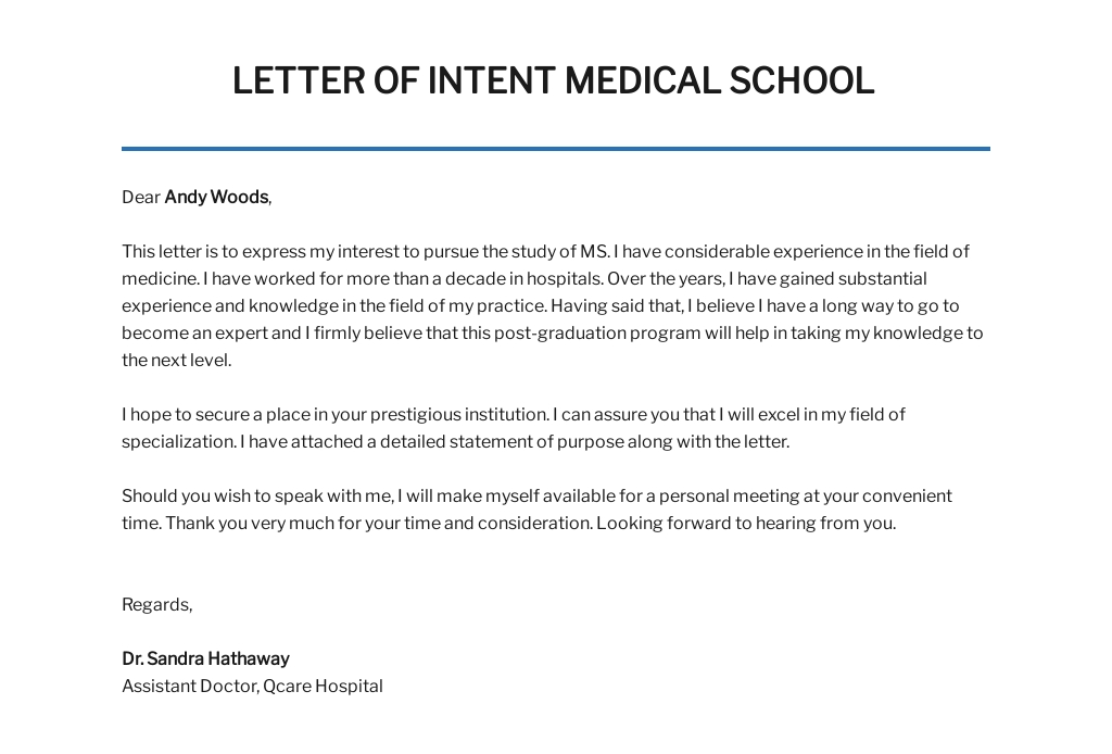 Free Letter of Intent Medical School Template - Google Docs, Word