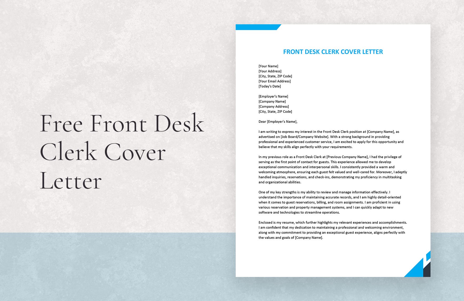 Front Desk Clerk Cover Letter
