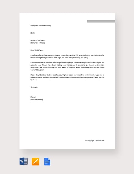 FREE Noise Complaint Letter Template Word Google Docs Apple Pages