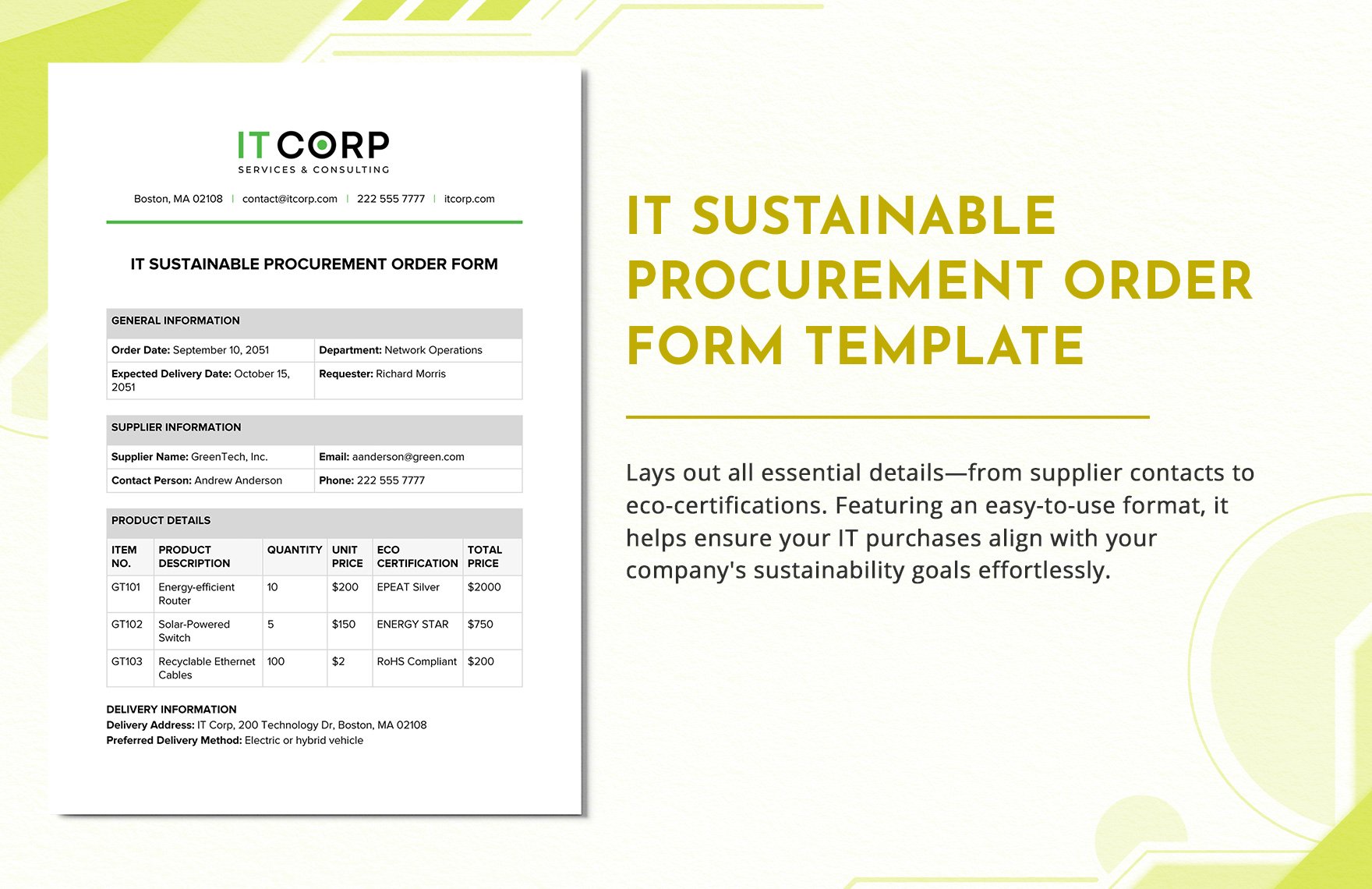 IT Sustainable Procurement Order Form Template