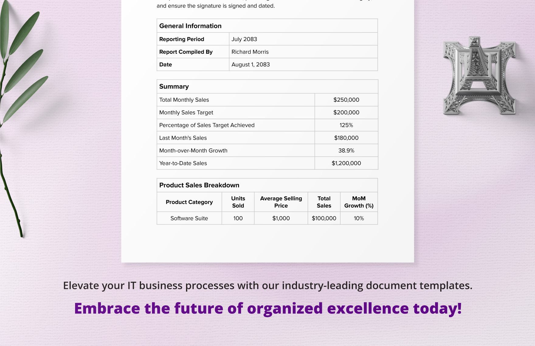 IT Channel Monthly Sales Report Form Template