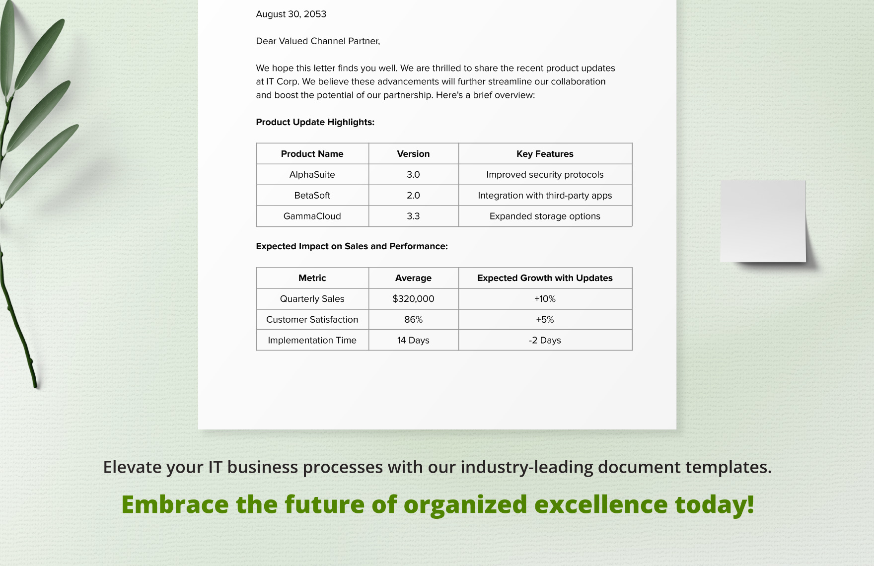 IT Channel Partner Product Update Notification Letter for Partners Template