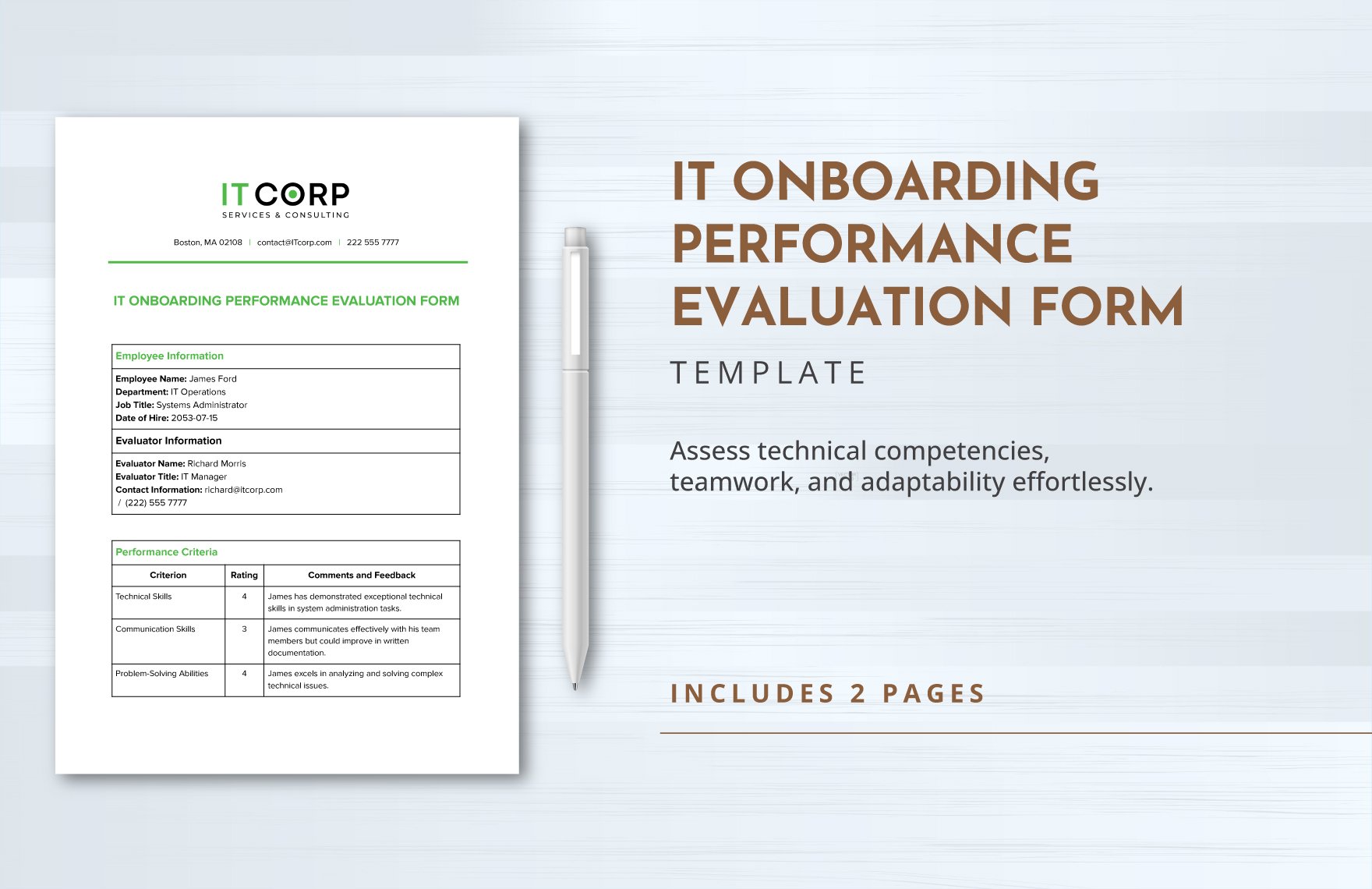 IT Onboarding Performance Evaluation Form Template