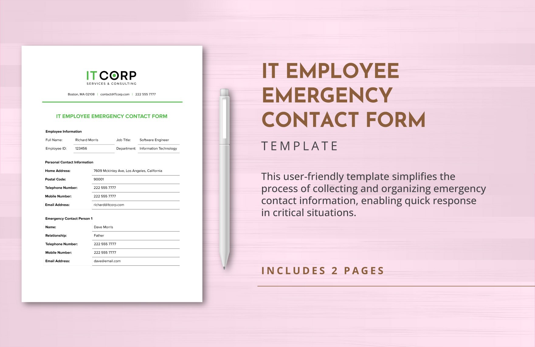 IT Employee Emergency Contact Form Template