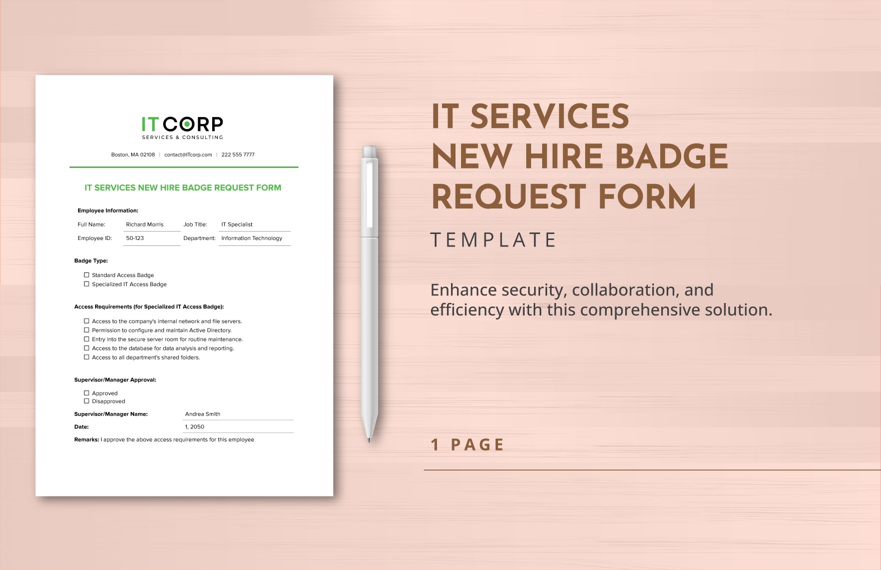 IT Services New Hire Badge Request Form Template