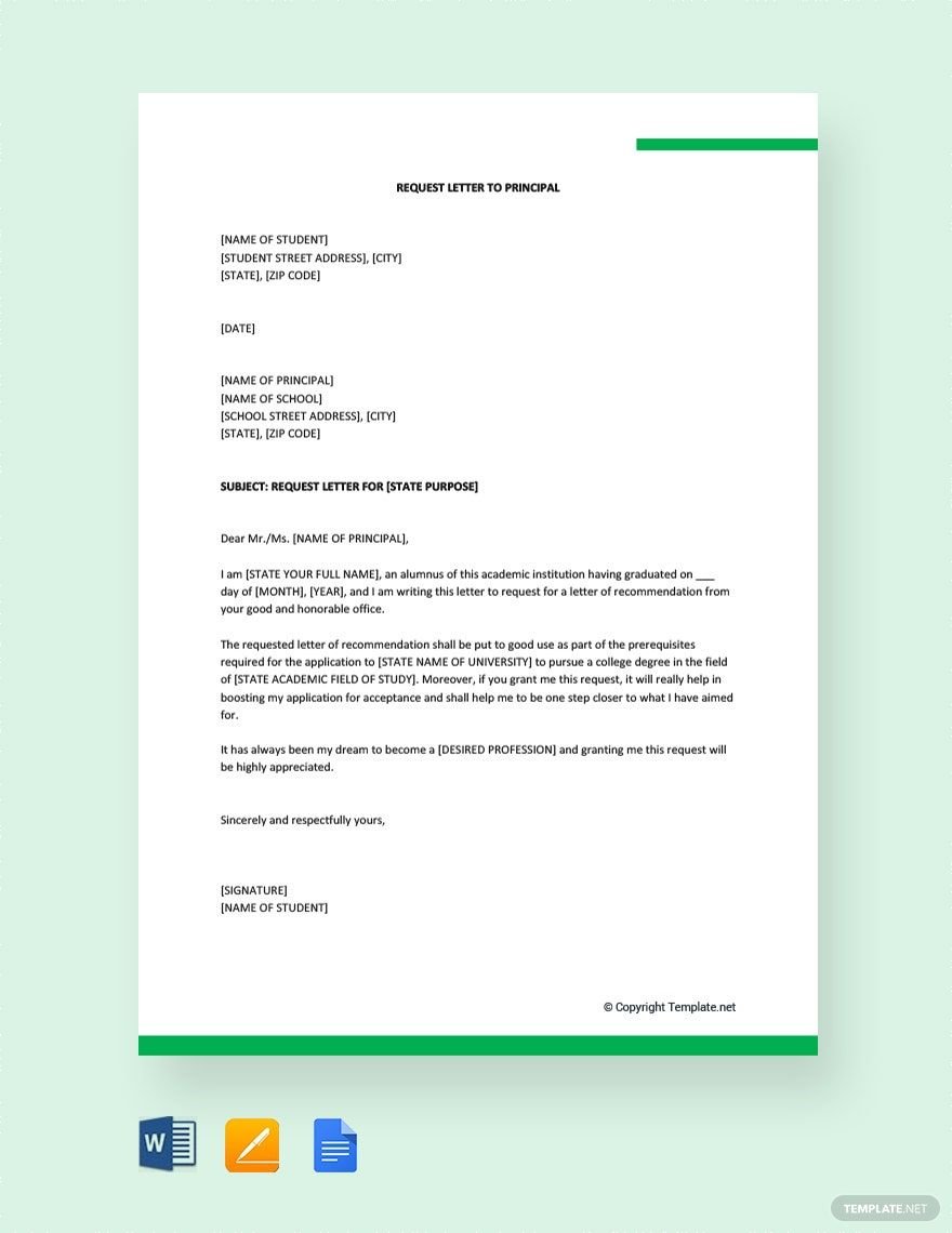 Free Request Letter for Principal Template