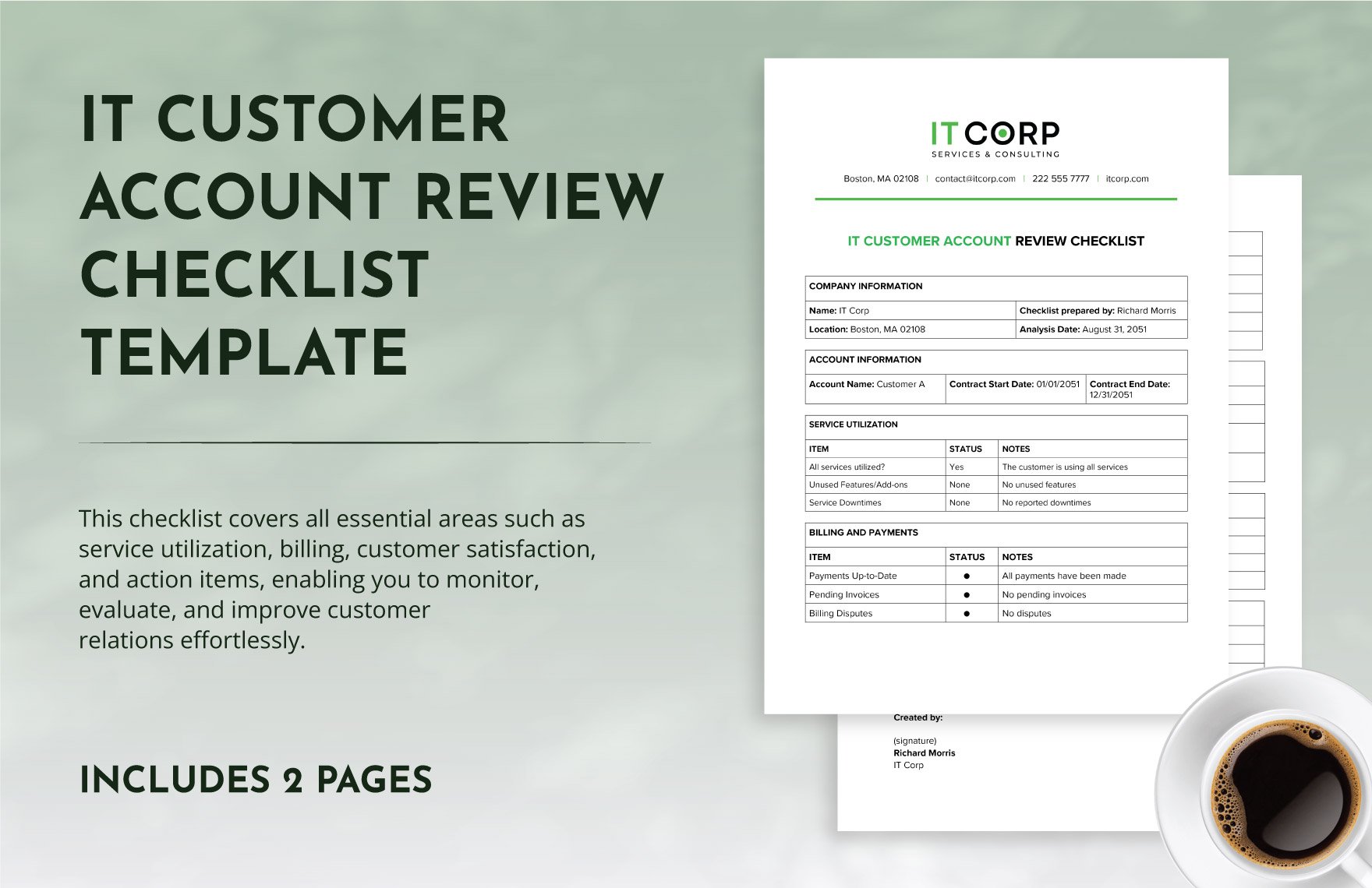 IT Customer Account Review Checklist Template in Word, Google Docs, PDF