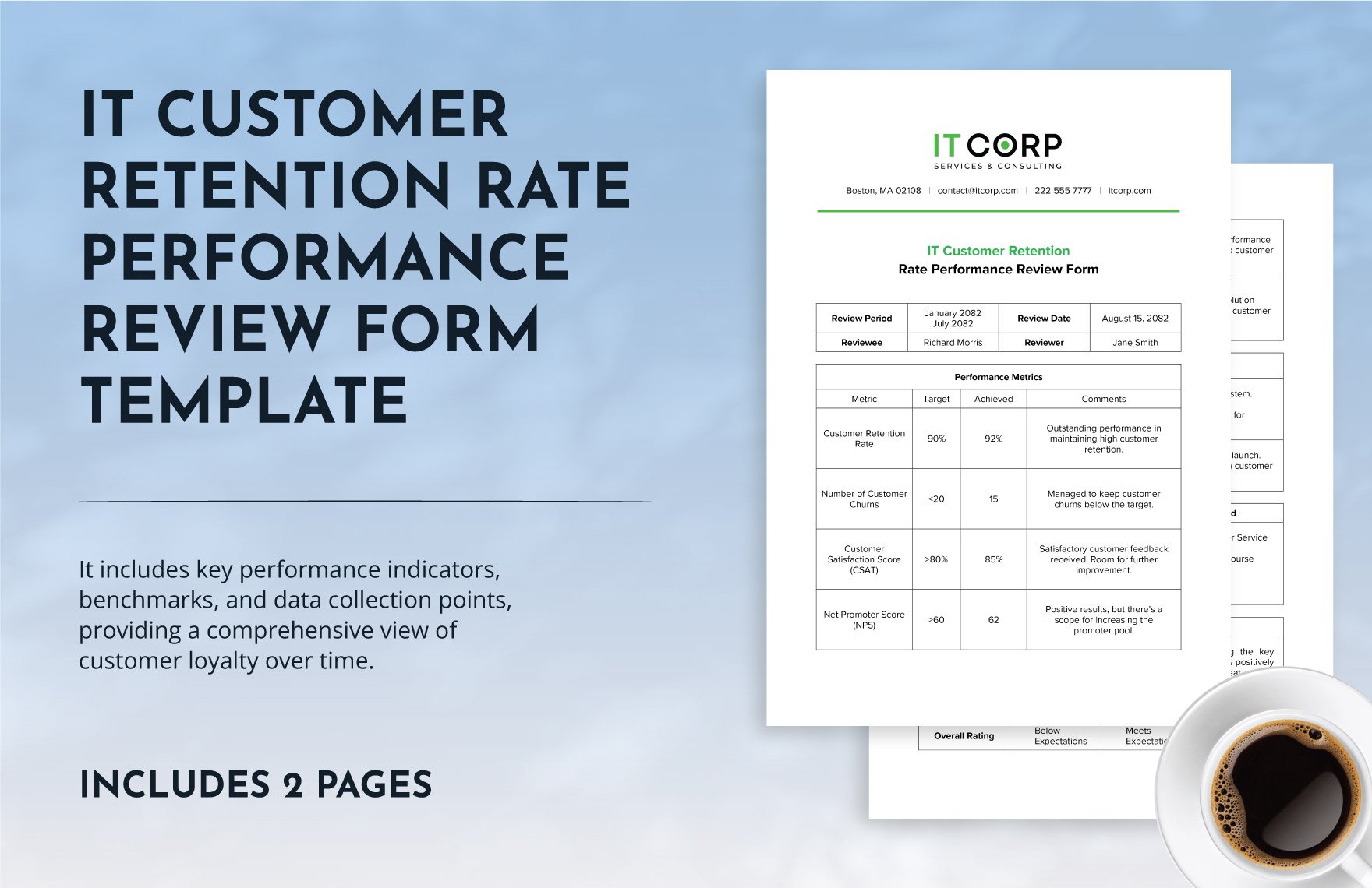 IT Customer Retention Rate Performance Review Form Template