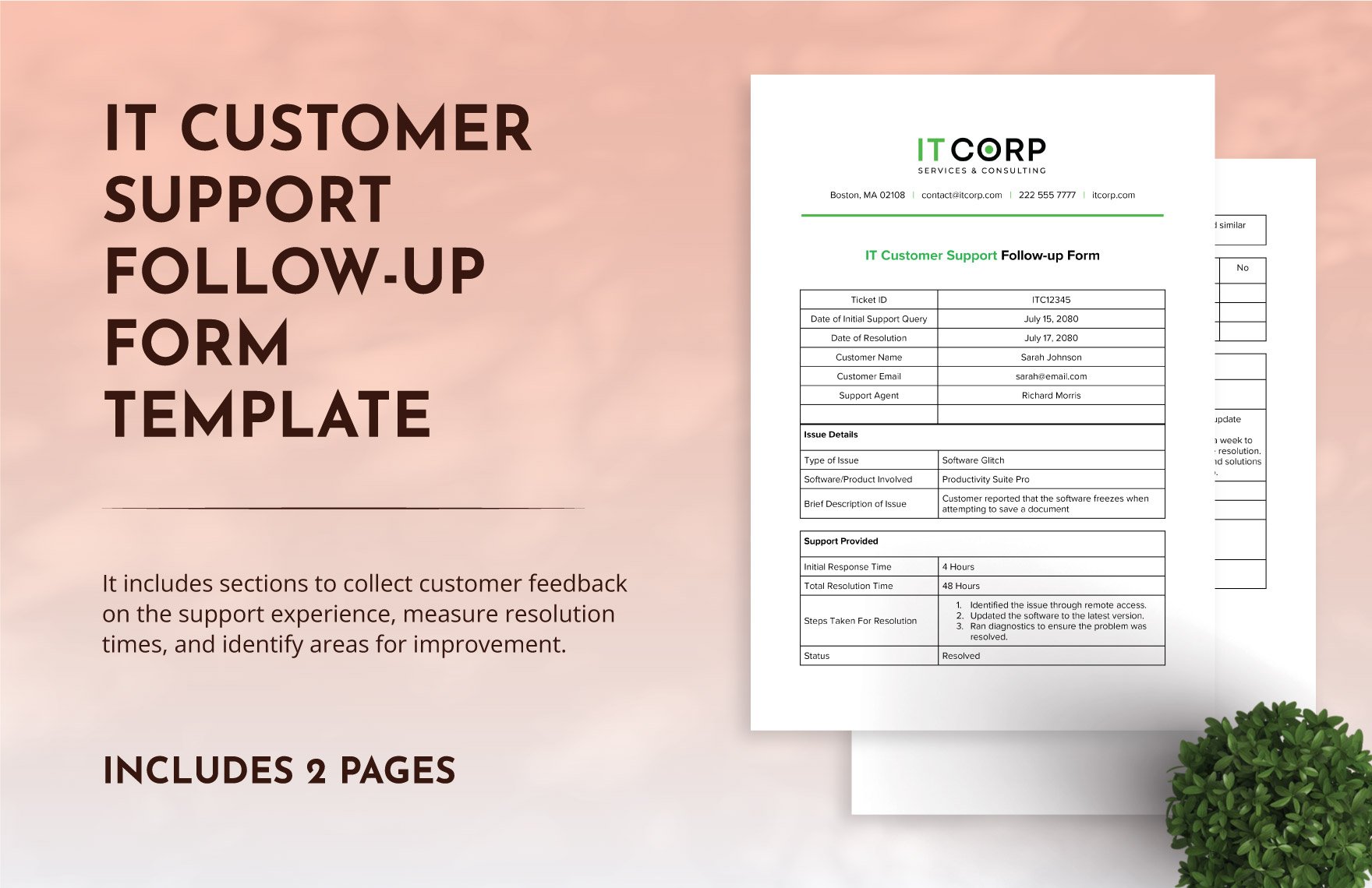 IT Customer Support Follow-up Form Template