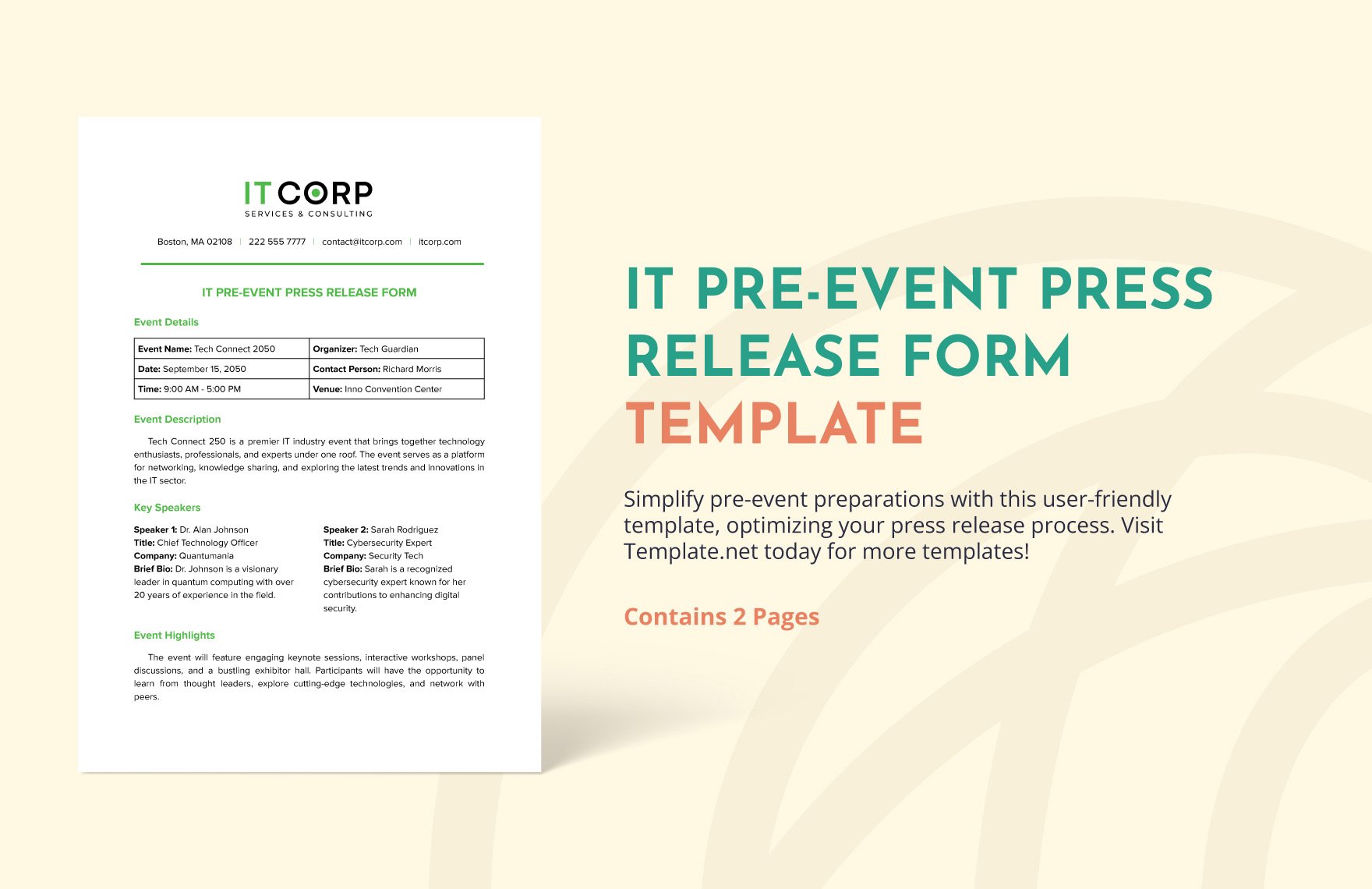IT Pre-Event Press Release Form Template