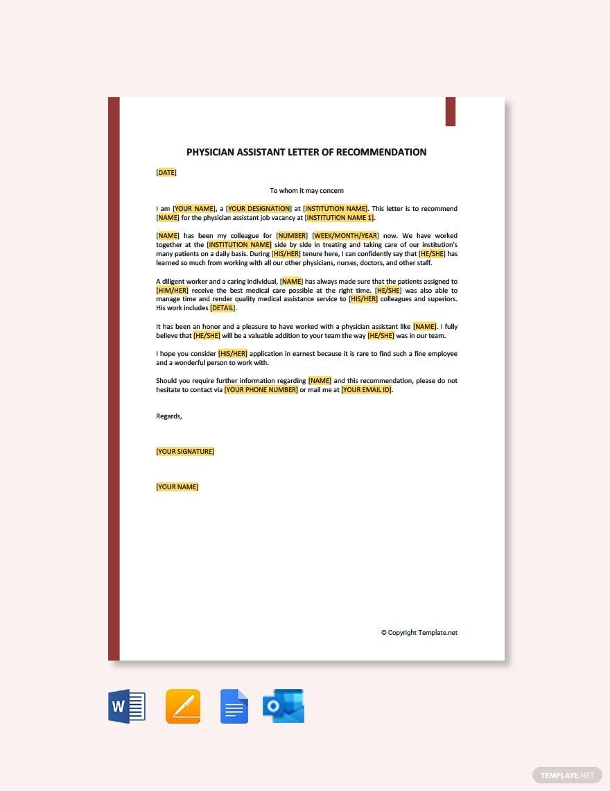 Free Physician Assistant Letter of Recommendation Template