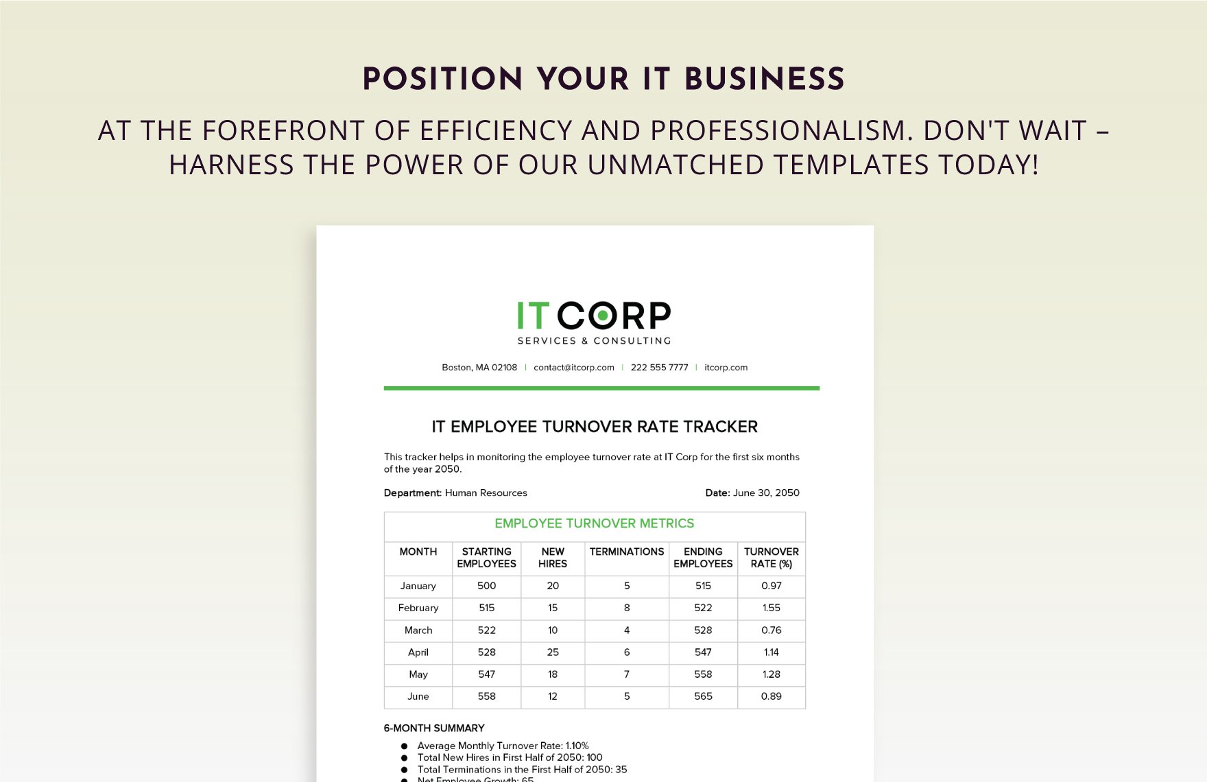 IT Employee Turnover Rate Tracker Template