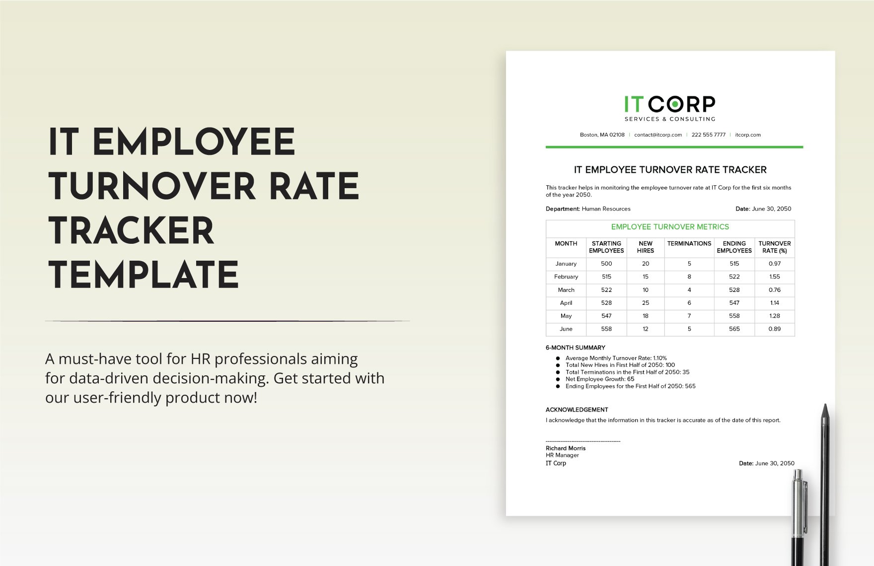 IT Employee Turnover Rate Tracker Template in Word, Google Docs, PDF