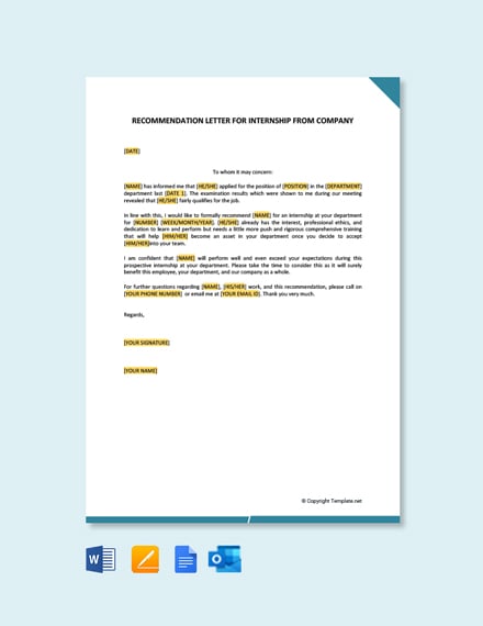 Recommendation Letter Template For Internship