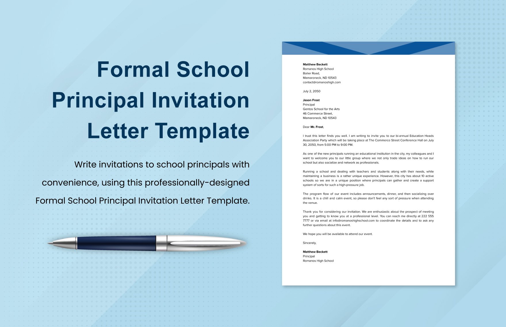 Formal School Principal Invitation Letter Template