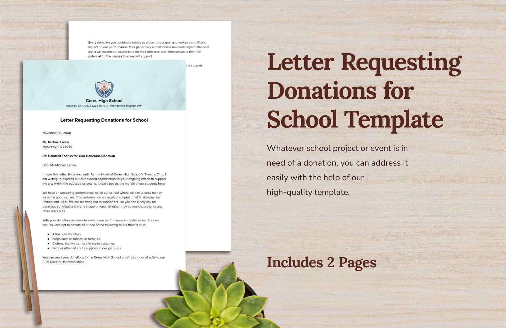 Letter Requesting Donations for School Template