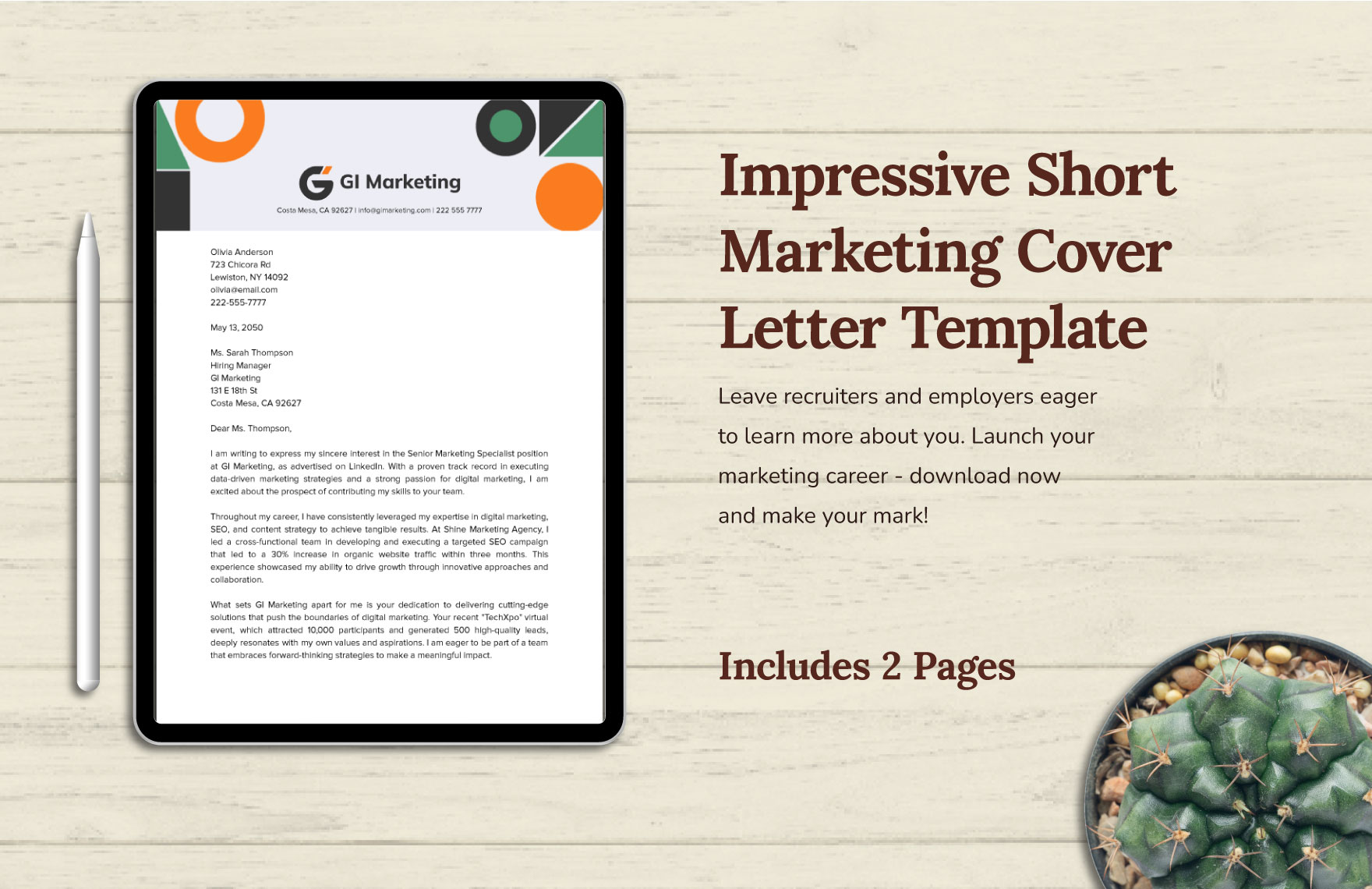 Impressive Short Marketing Cover Letter Template in Word, Google Docs, PDF