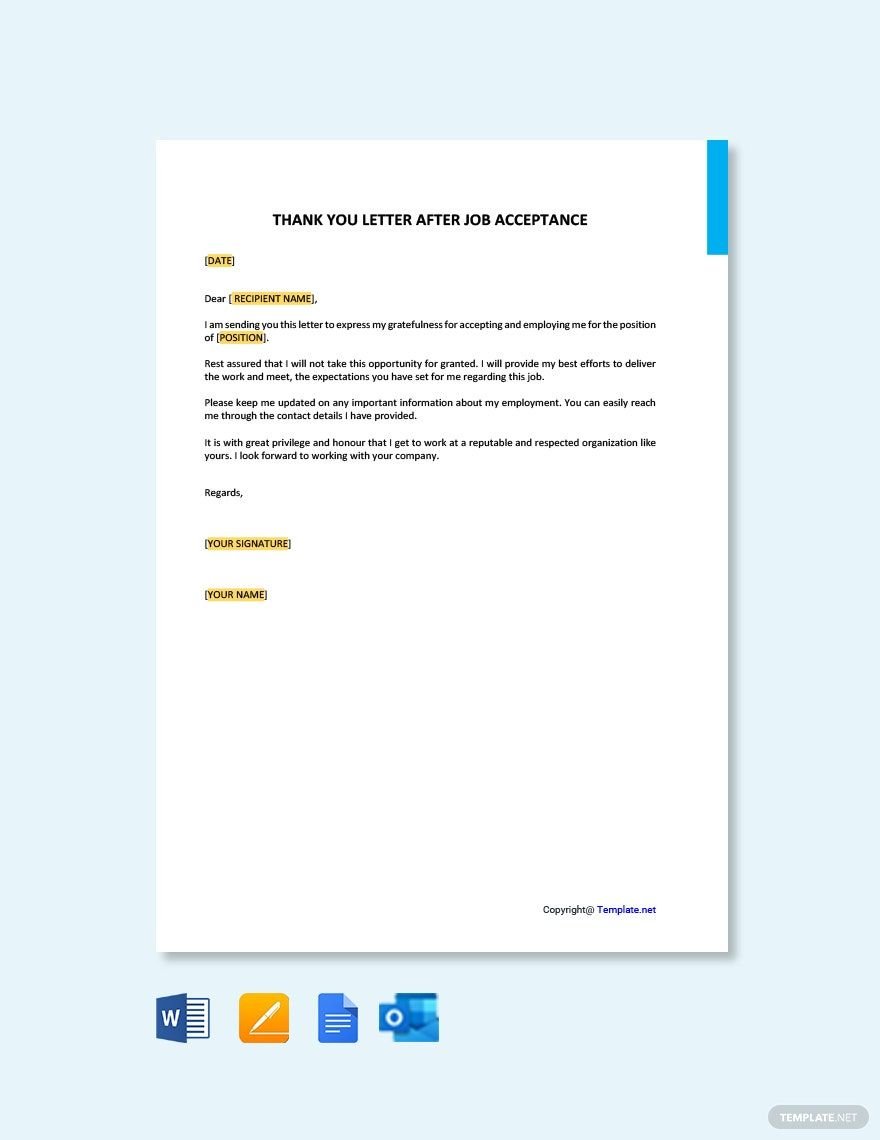 Sample Thank You Letter After Job Acceptance Template